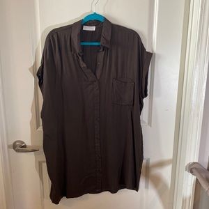 NWOT Brown Button Up Shirt Dress with Gold Pocket Studs